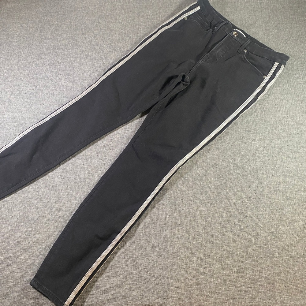 Good American Good Legs Black Skinny Jeans Silver Side‎ Stripe Size 12/31